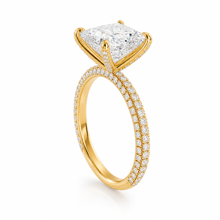 Princess Three Row Pave Ring With Pave Prongs