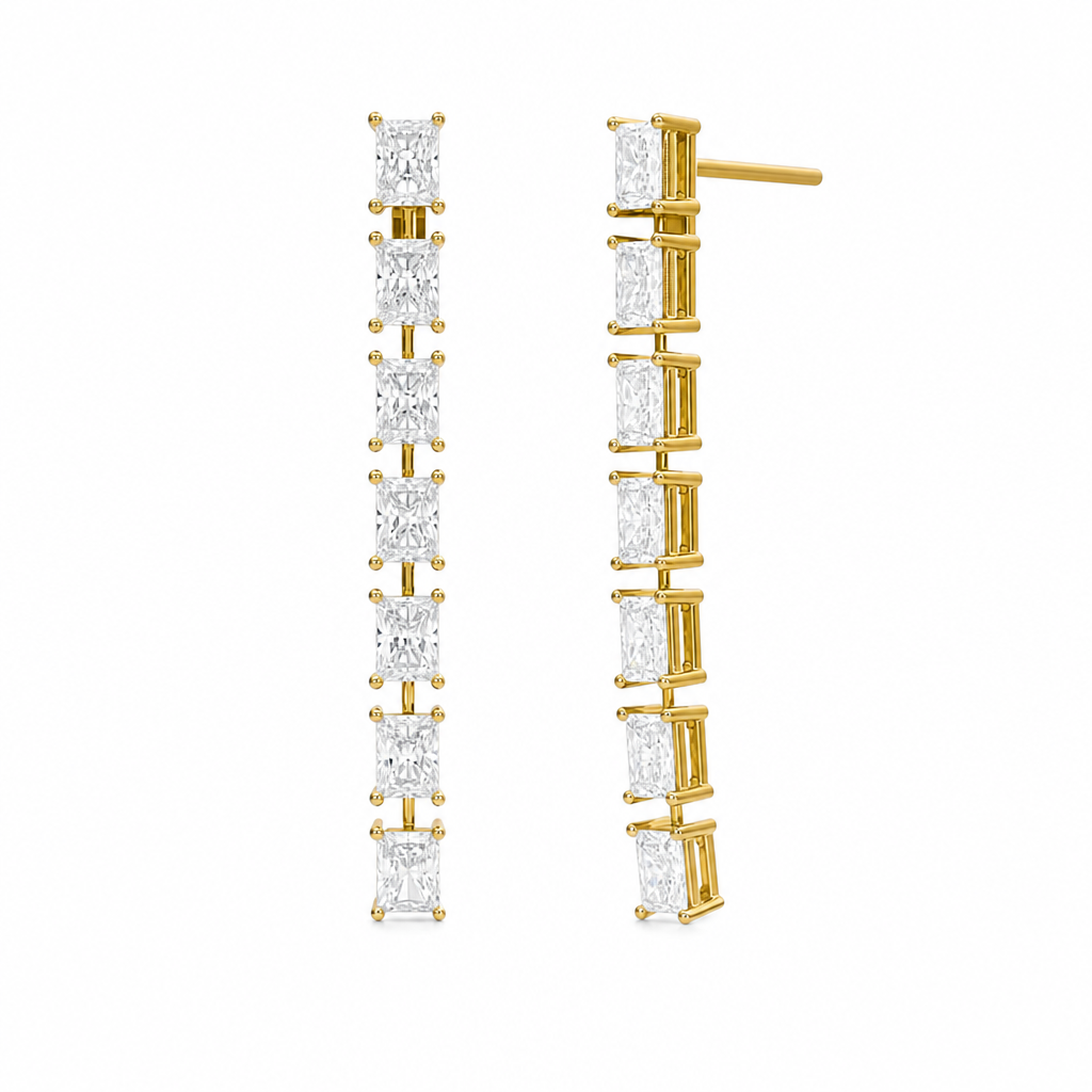 8 Stone Radiant Lab Grown Diamond Drop Earrings