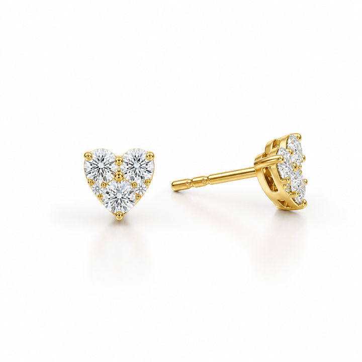 Lab Grown Heart Shape Cluster Diamond Stud Earrings