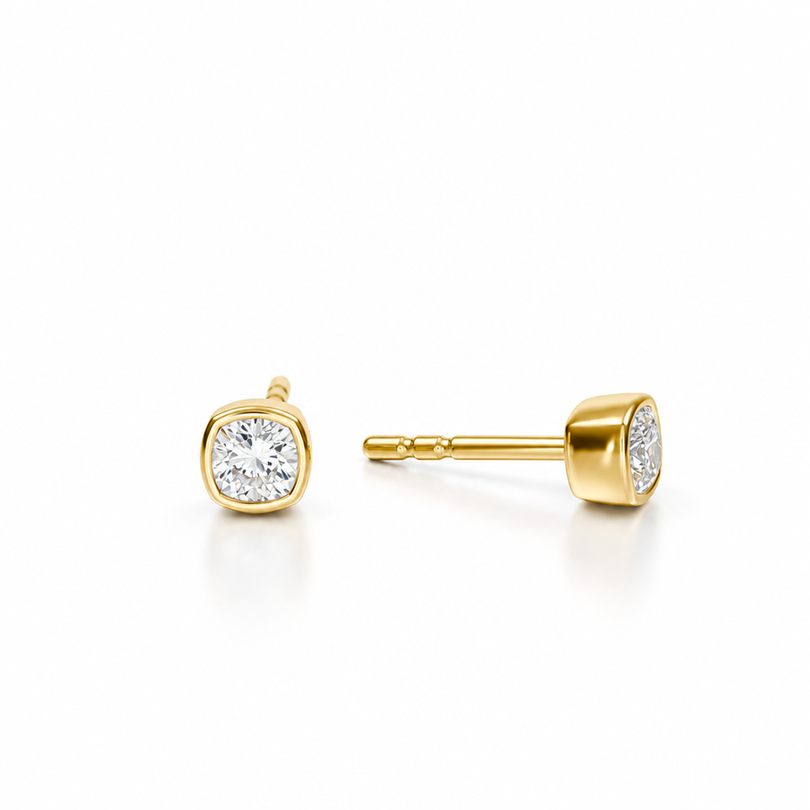 Cushion Bezel Stud Lab Grown Diamond Earrings