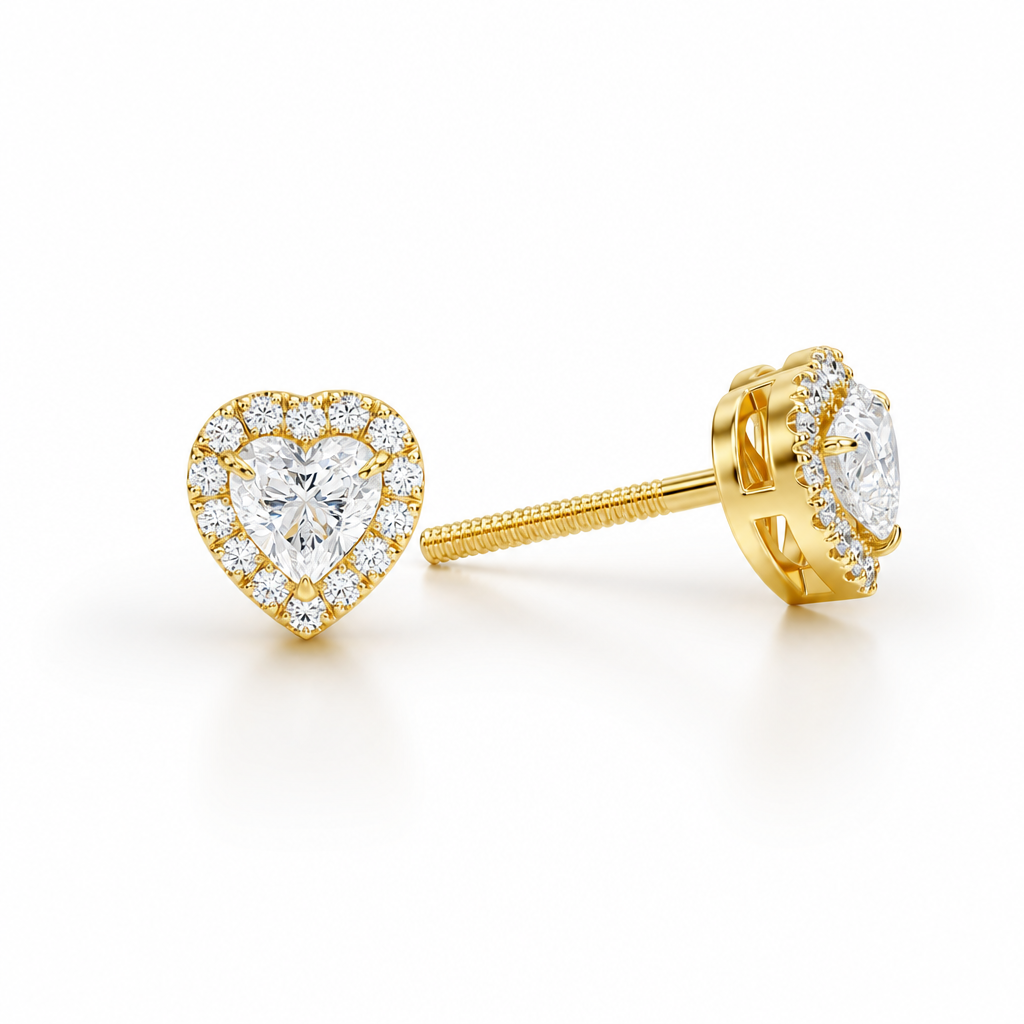 Heart Shape  Halo Stud Earrings