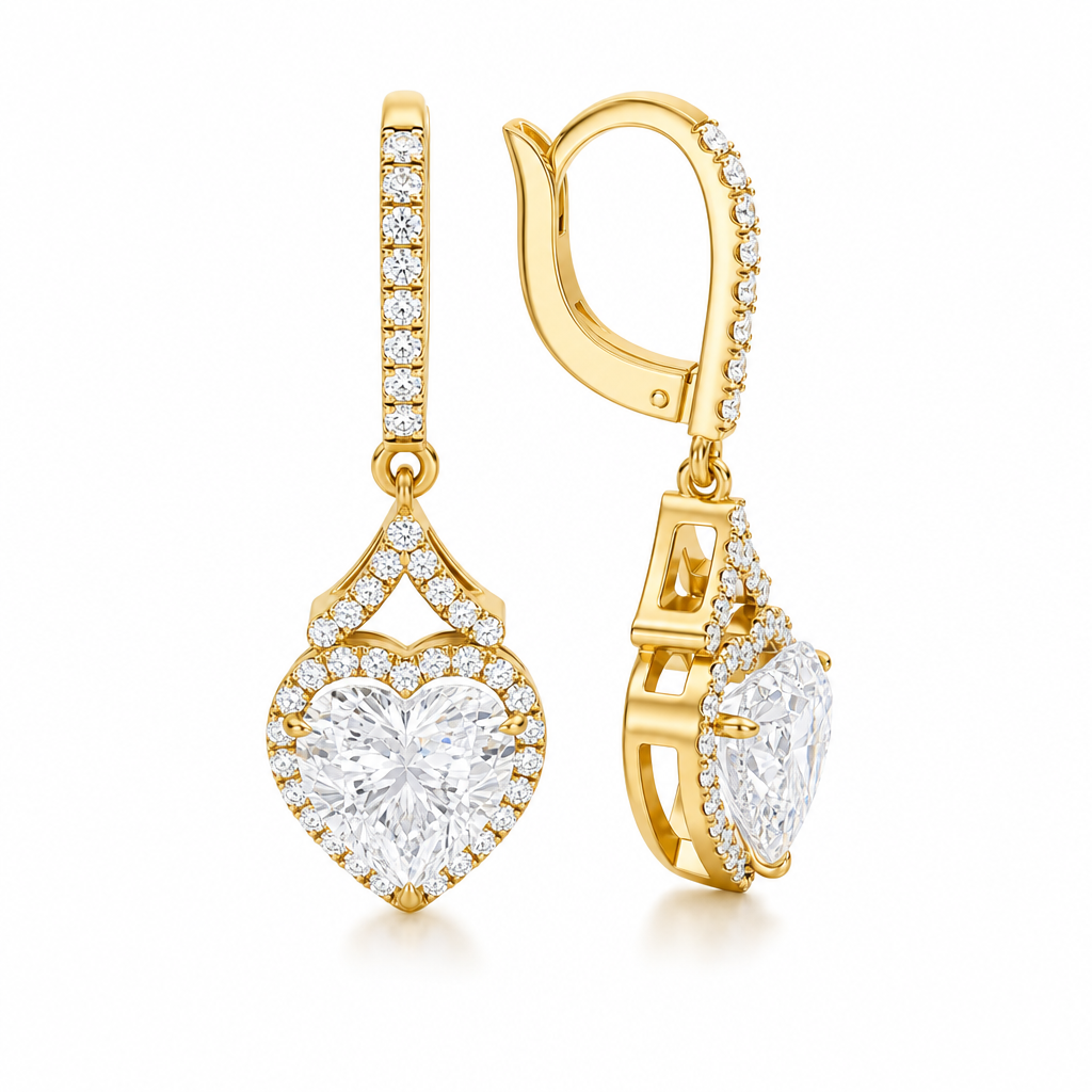 4 Carat Heart Shape Halo Lab Grown Diamond Drop Earrings