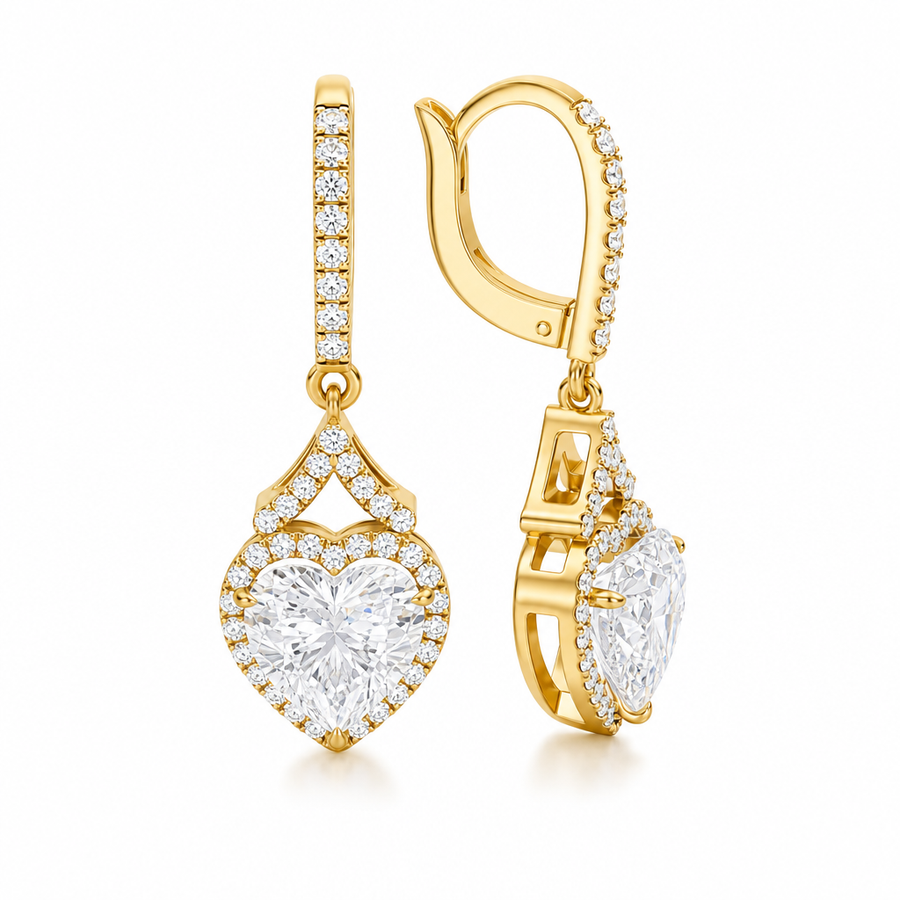 4 Carat Heart Shape Halo Lab Grown Diamond Drop Earrings