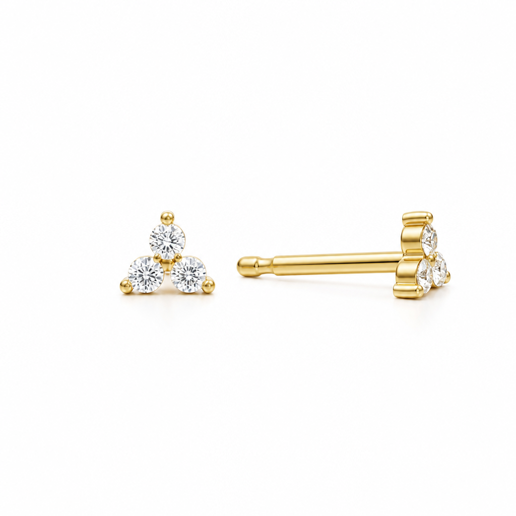 Lab Grown Round Three Stone Cluster Diamond Stud Earrings