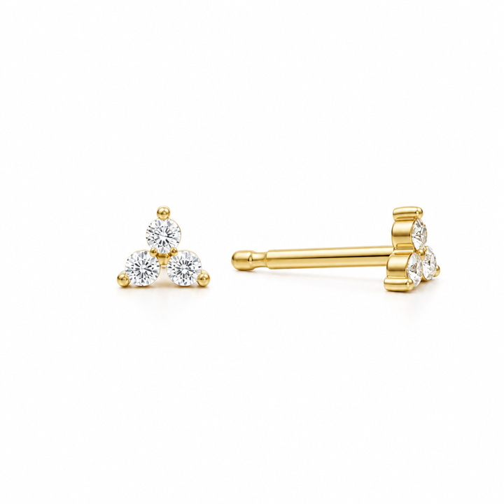 Lab Grown Round Three Stone Cluster Diamond Stud Earrings