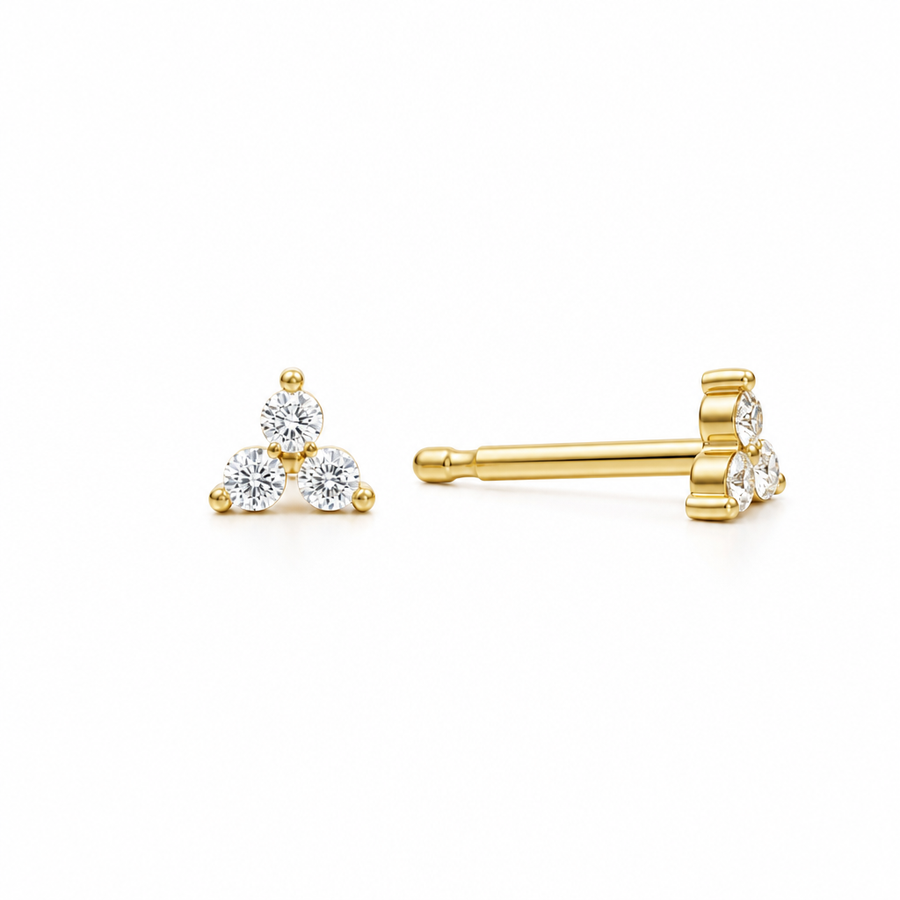 Lab Grown Round Three Stone Cluster Diamond Stud Earrings