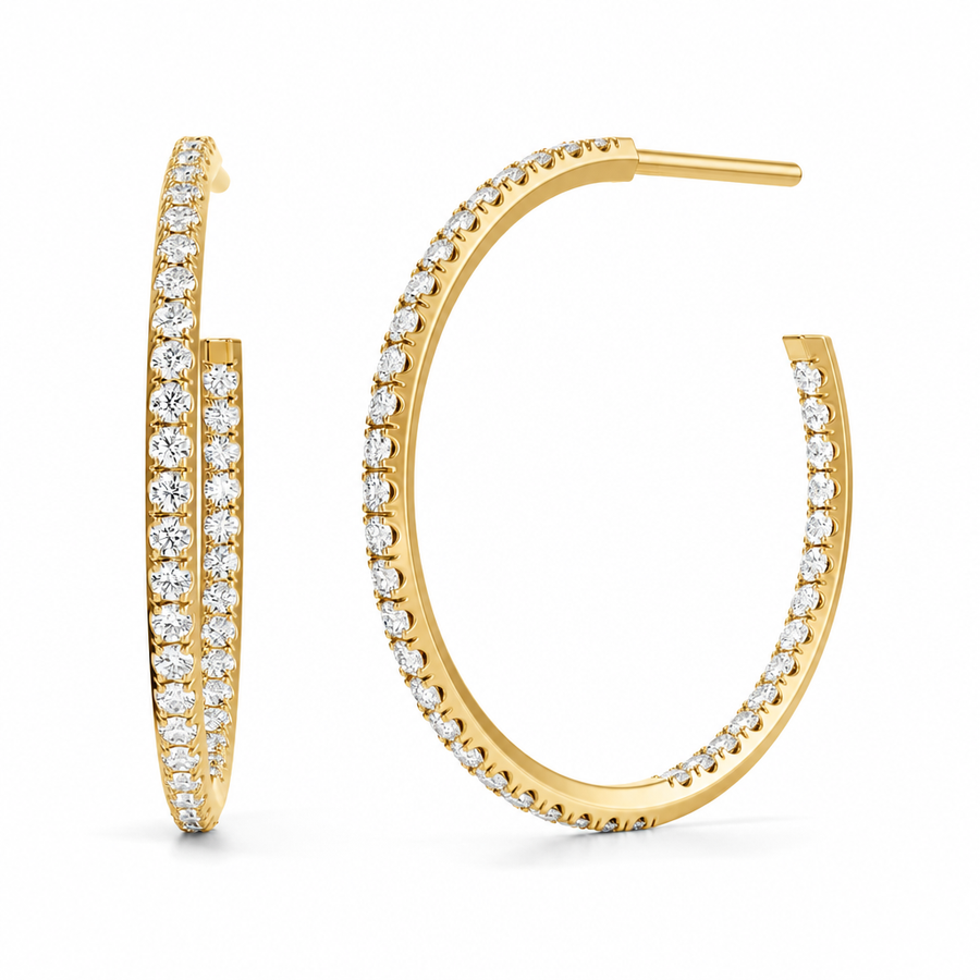 1 carat round lab grown diamond open hoop earrings in 14K gold