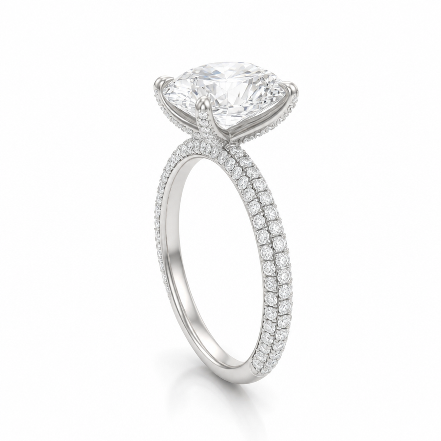 Oval Three Row Pave Ring With Pave Prongs