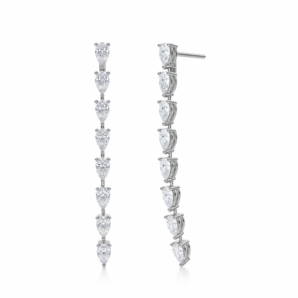 8 Stone Pear Lab Grown Diamond Drop Earrings