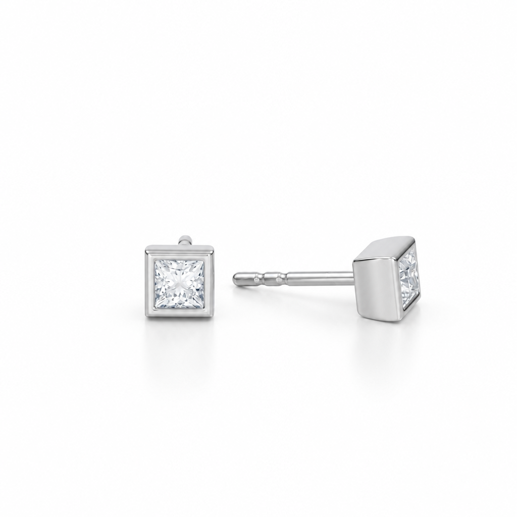 Princess Cut Bezel Stud Lab Grown Diamond Earrings