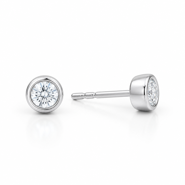 Round Bezel Stud Lab Grown Diamond Earrings
