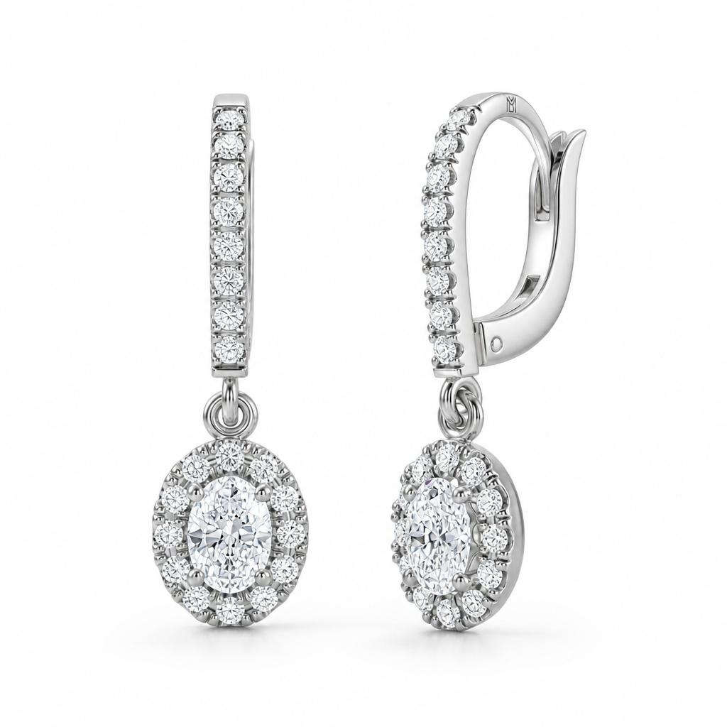 Oval Halo Drop Earrings