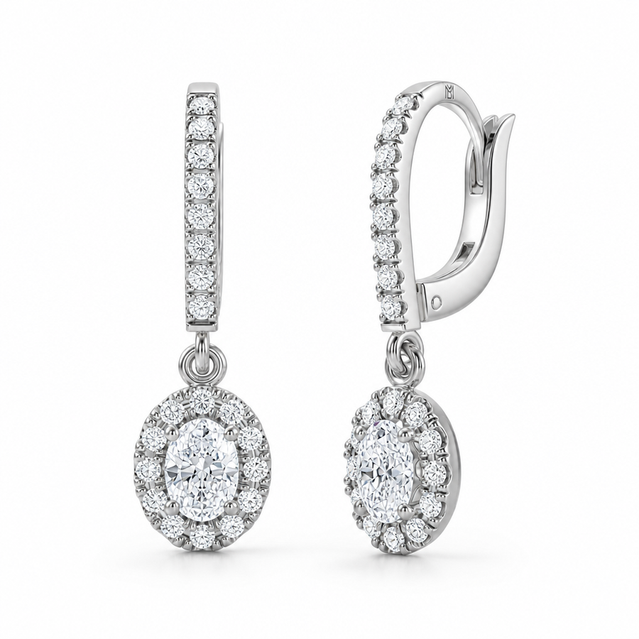 Oval Halo Drop Earrings