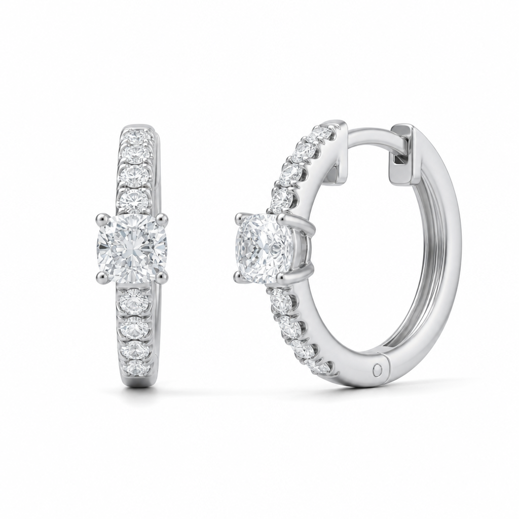 Lab Grown Cushion Diamond Huggie Earrings