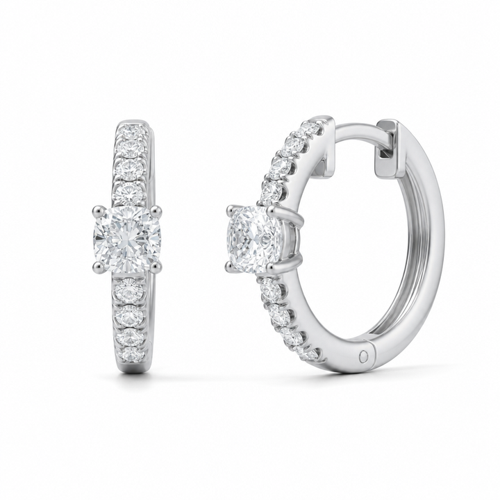 Lab Grown Cushion Diamond Huggie Earrings