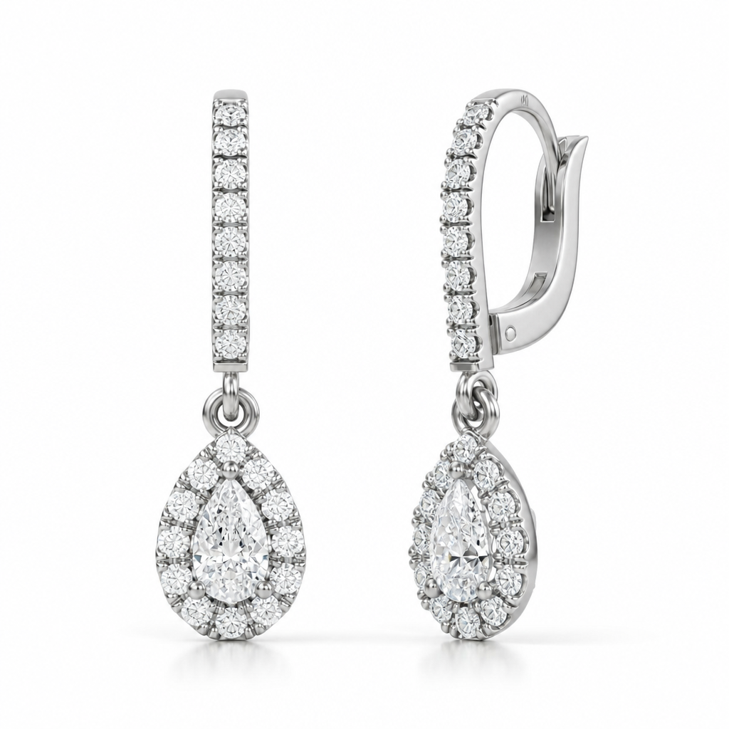 Pear Halo Drop Earrings