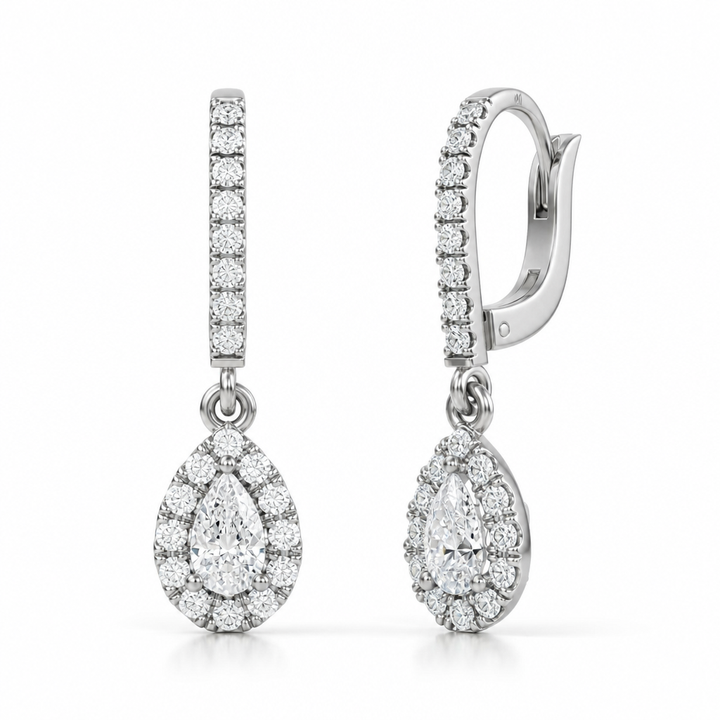 Pear Halo Drop Earrings