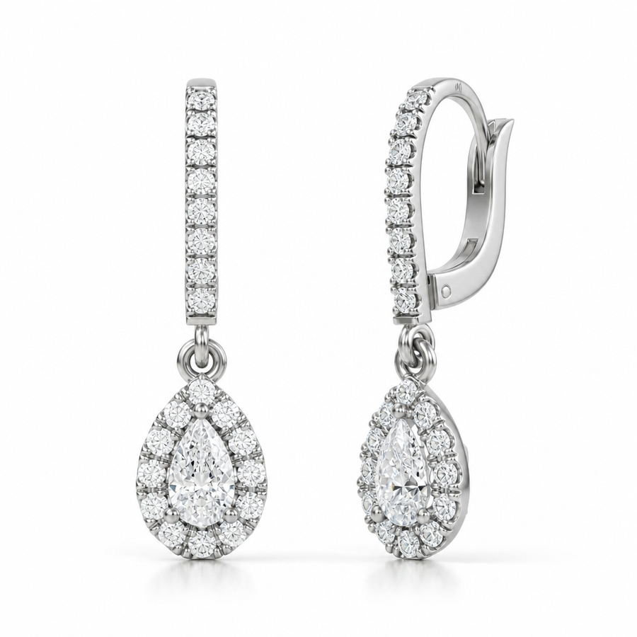 Pear Halo Drop Earrings
