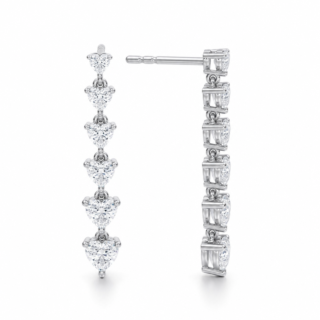 2 Carat Graduated Heart Stone Lab Grown Diamond Dangle Earrings