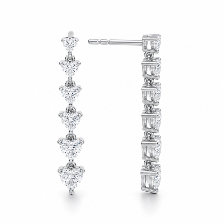 2 Carat Graduated Heart Stone Lab Grown Diamond Dangle Earrings