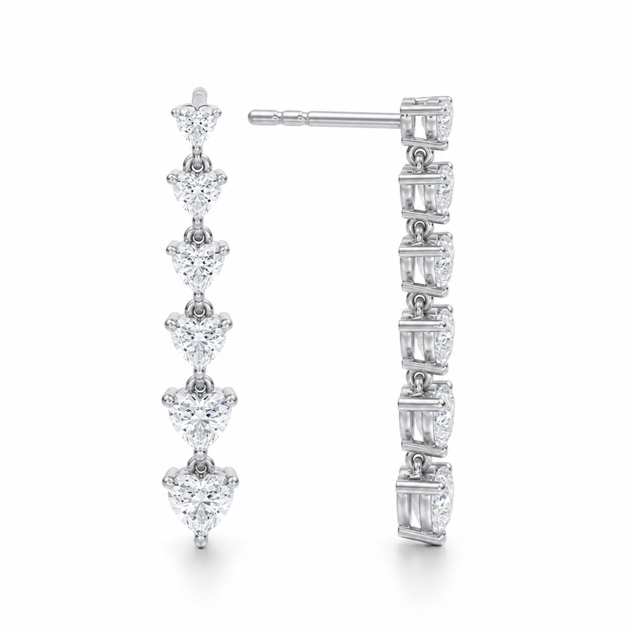 2 Carat Graduated Heart Stone Lab Grown Diamond Dangle Earrings