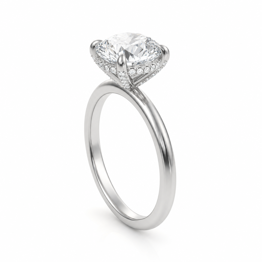 Round Solitaire Ring With Diamond Basket