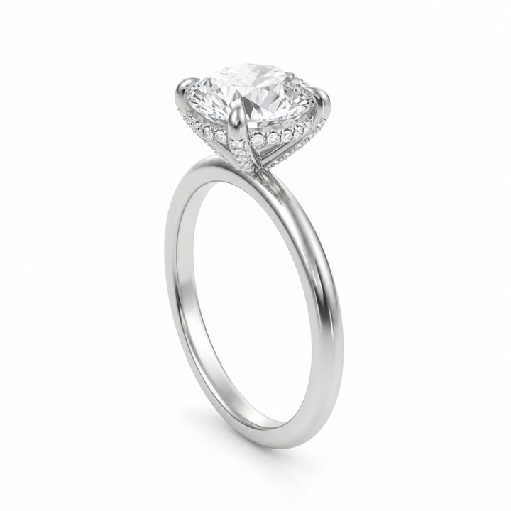 Round Solitaire Ring With Diamond Basket