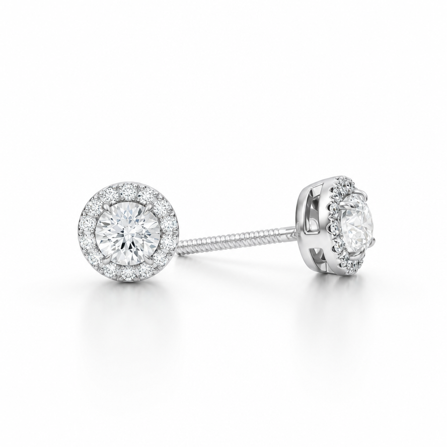 Round Halo Stud Earrings