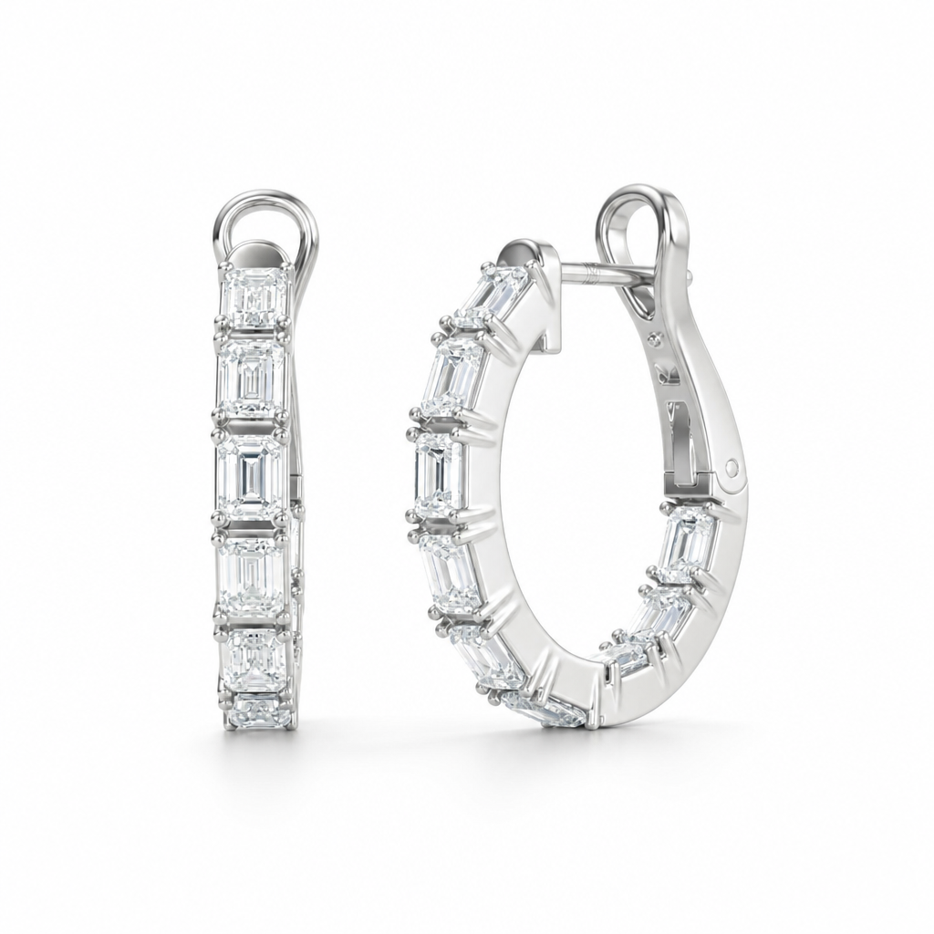 3 Carat Emerald Inside Out Lab Grown Diamond Hoop Earrings