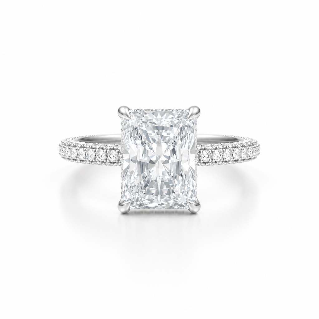 Radiant Hidden Halo with Three Row Pave Band