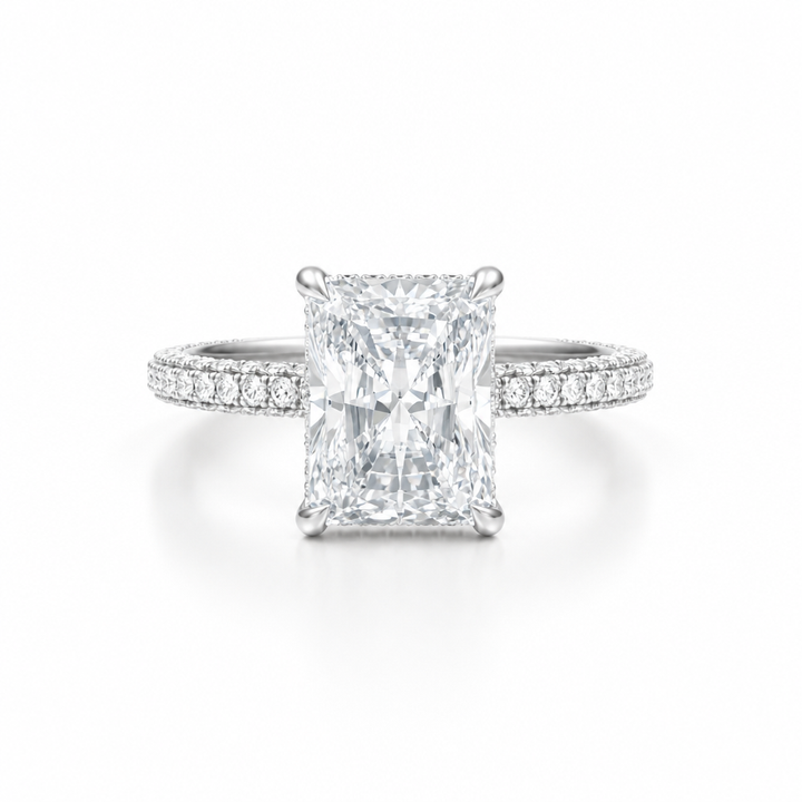 Radiant Hidden Halo with Three Row Pave Band