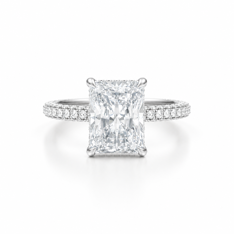 Radiant Hidden Halo with Three Row Pave Band
