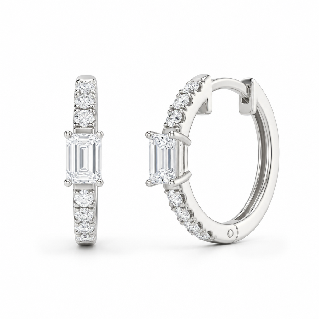 Lab Grown Emerald Diamond Huggie Earrings