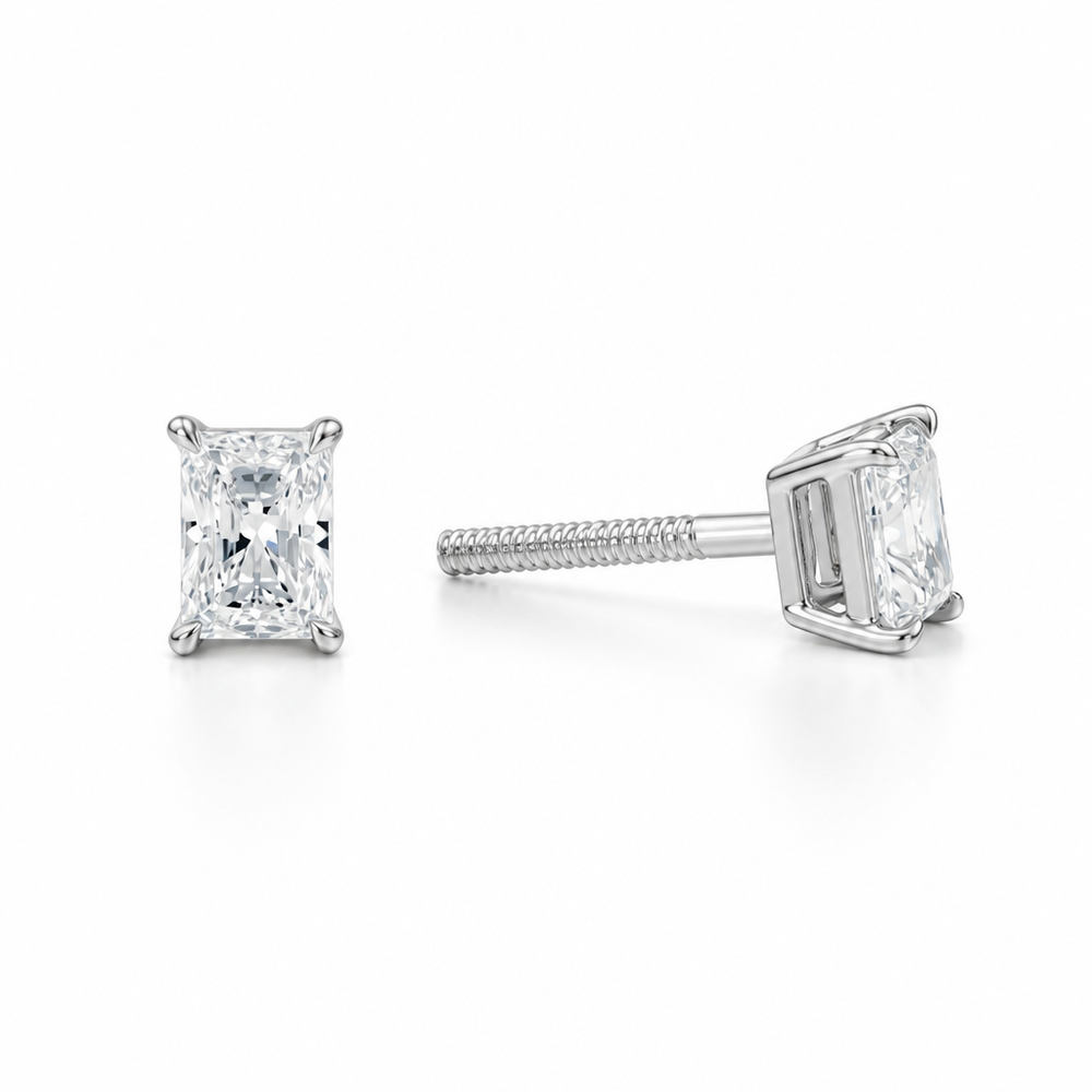 0.50 carat radiant cut lab-grown diamond stud earrings in four-prong settings