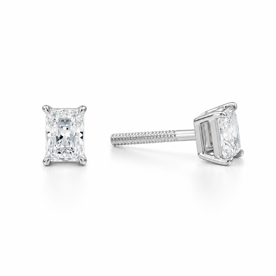 0.50 carat radiant cut lab-grown diamond stud earrings in four-prong settings