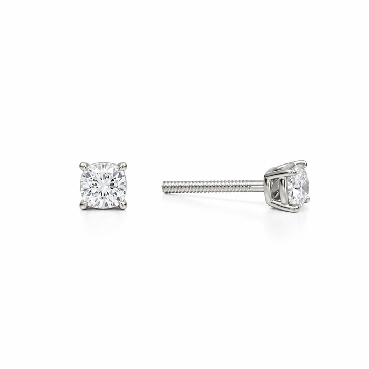 Cushion cut lab-grown diamond stud earrings in 14K gold