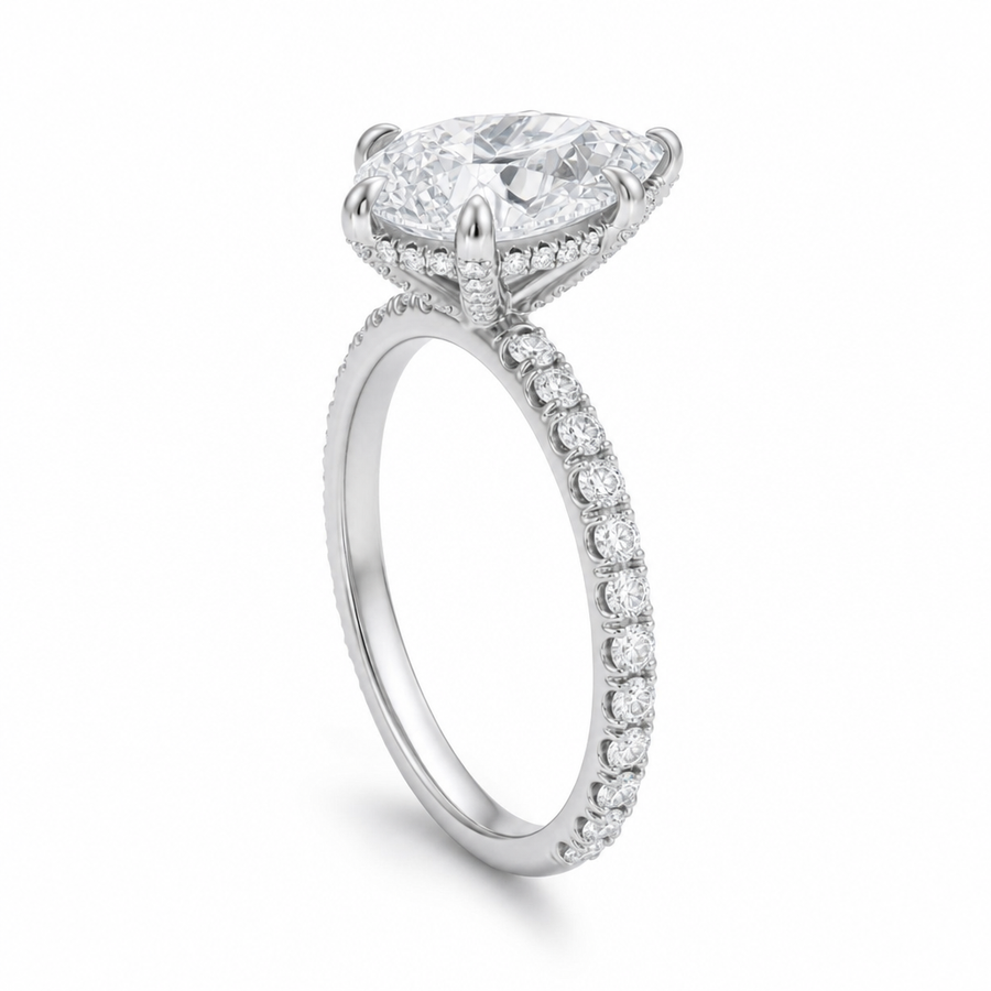 Pear Diamond Basket With Pave Ring