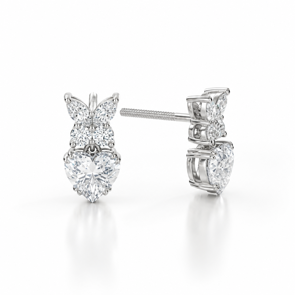 Heart Shape Butterfly Cluster Lab Grown Diamond Stud Earrings