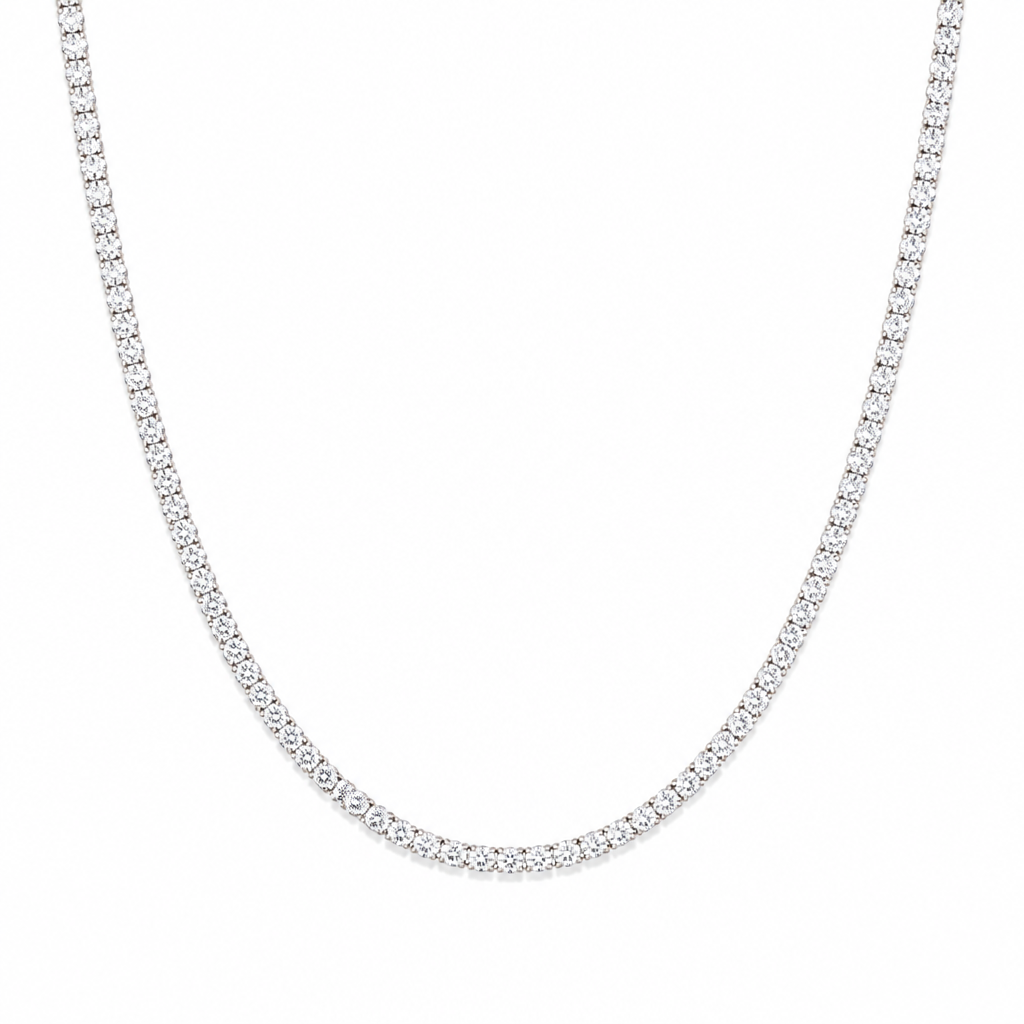 9 carat lab grown diamond tennis necklace with round colourless diamonds