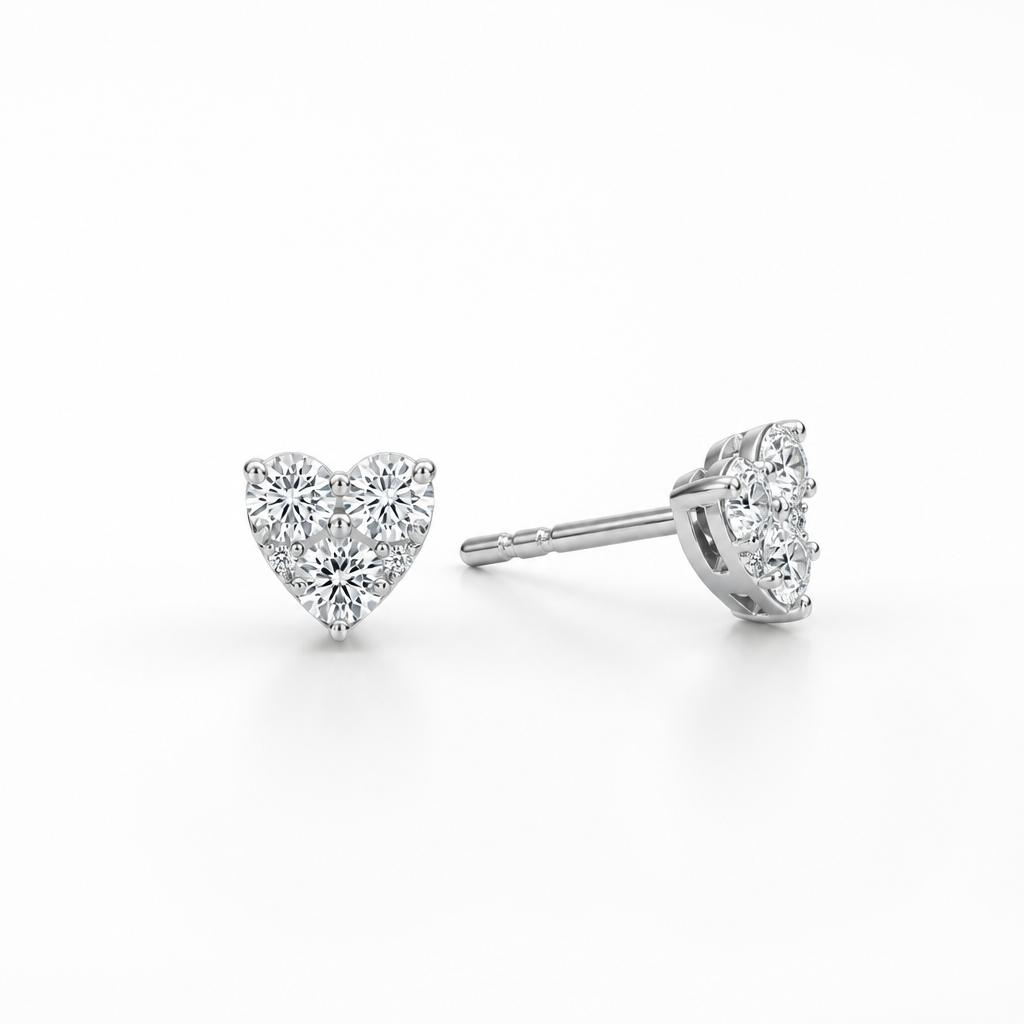 Lab Grown Heart Shape Cluster Diamond Stud Earrings