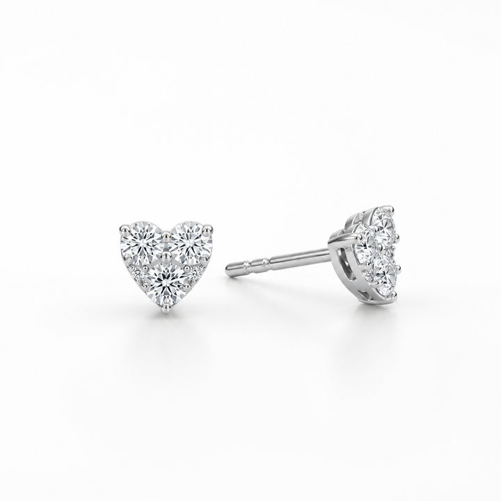 Lab Grown Heart Shape Cluster Diamond Stud Earrings