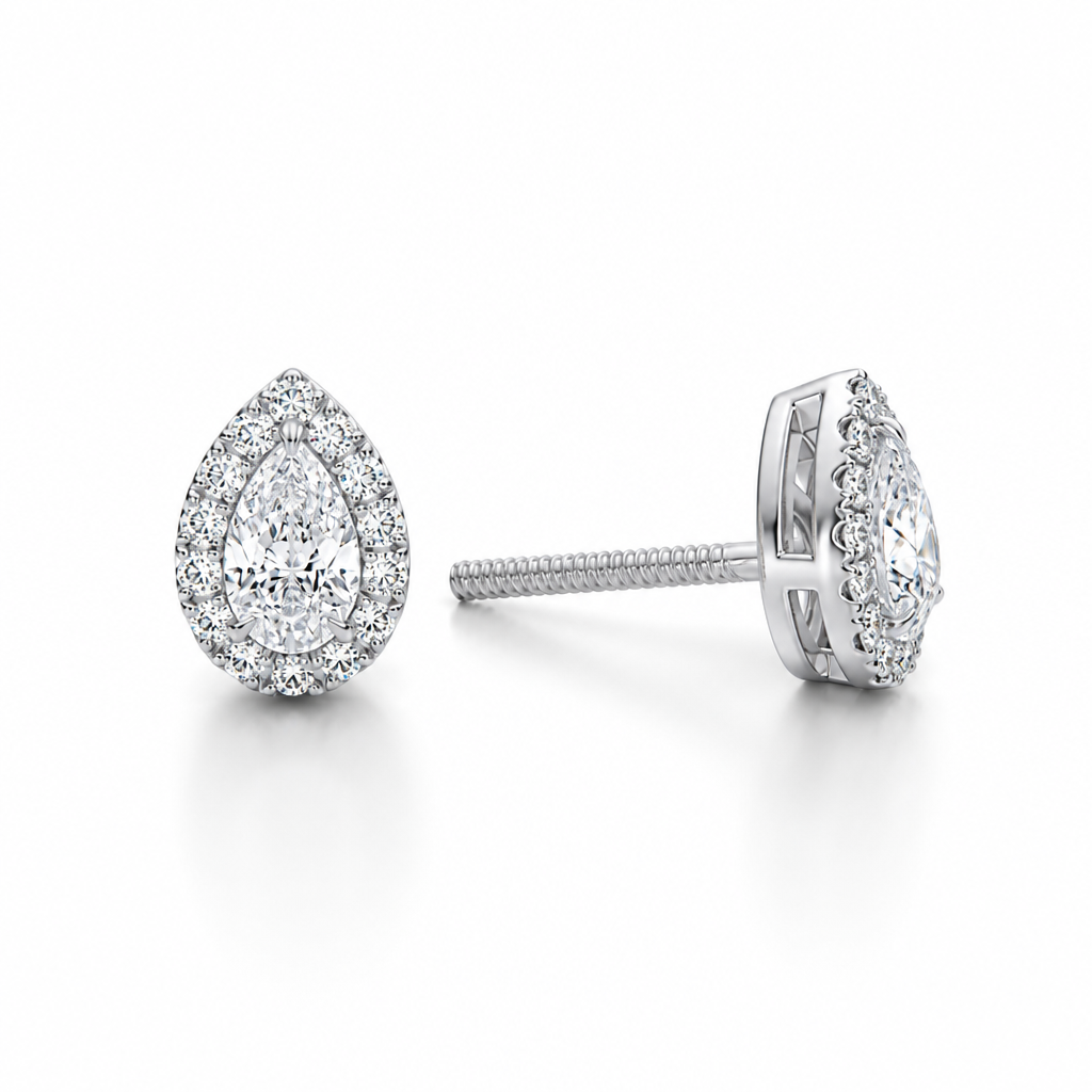 Pear Halo Stud Earrings