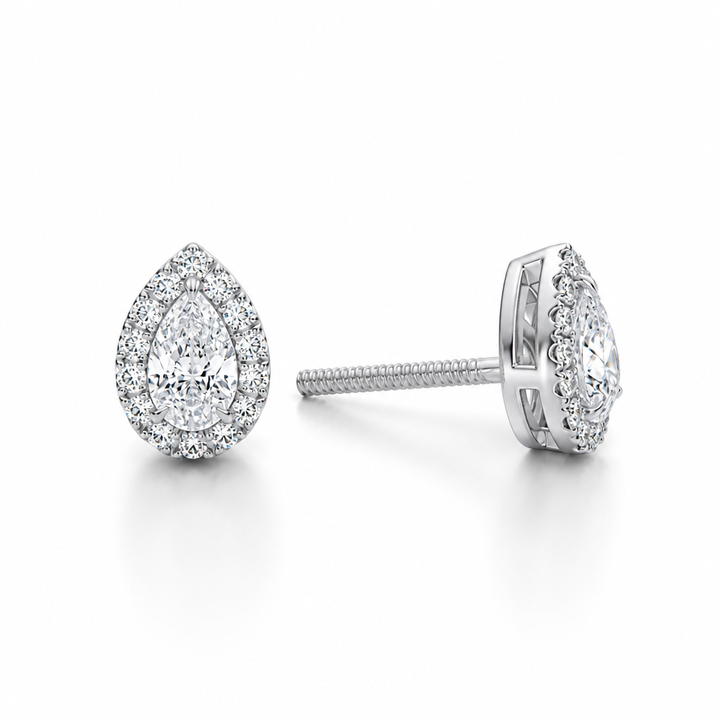 Pear Halo Stud Earrings