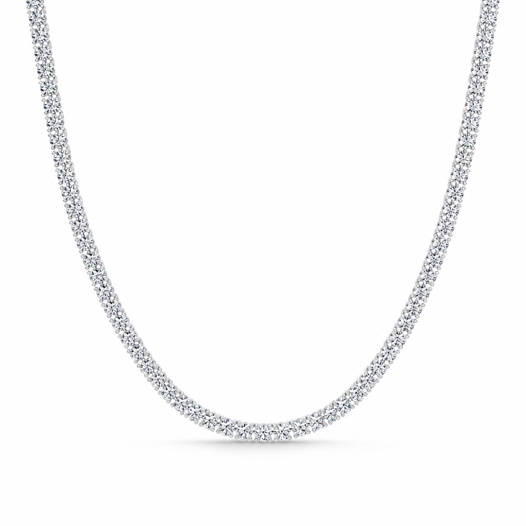 15 carat lab grown diamond tennis necklace with colourless round diamonds