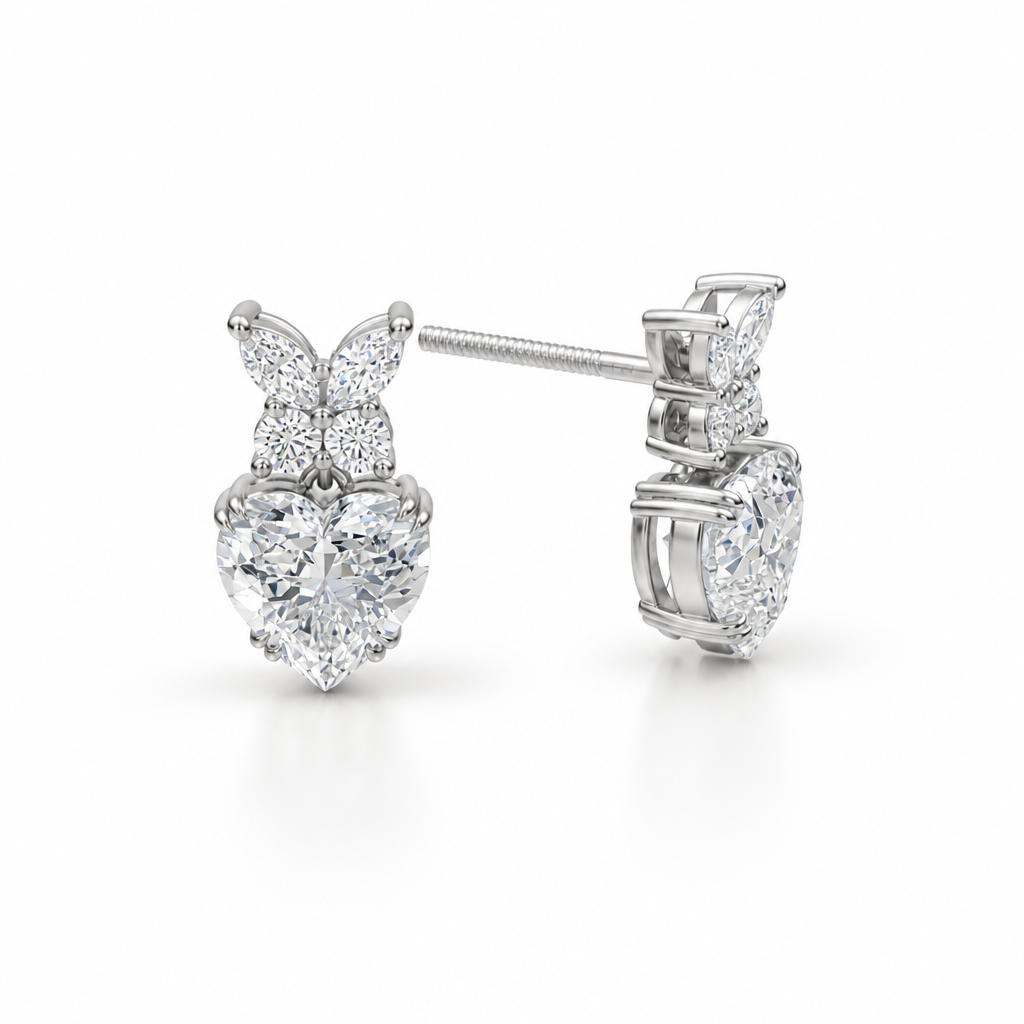 Heart Shape Butterfly Cluster Lab Grown Diamond Stud Earrings