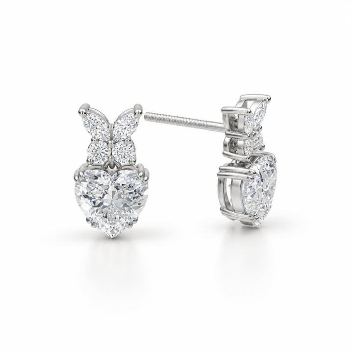 Heart Shape Butterfly Cluster Lab Grown Diamond Stud Earrings