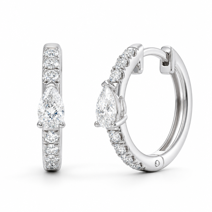 Lab Grown Pear Diamond Huggie Earrings