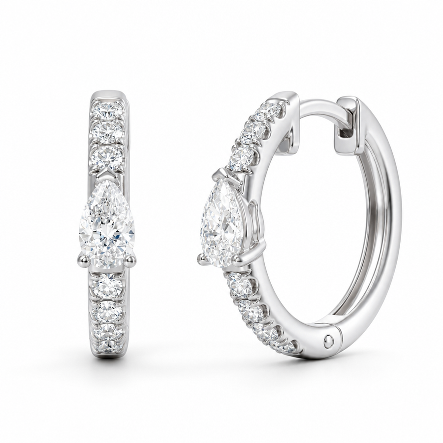 Lab Grown Pear Diamond Huggie Earrings