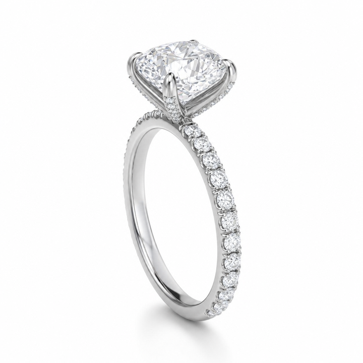 Cushion Pave Ring With Pave Prongs