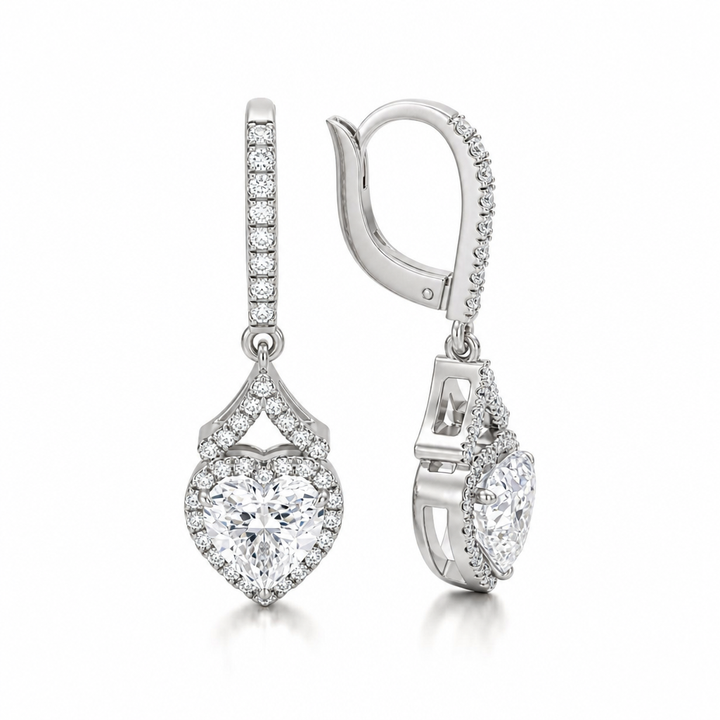2 Carat Heart Shape Halo Lab Grown Diamond Drop Earrings
